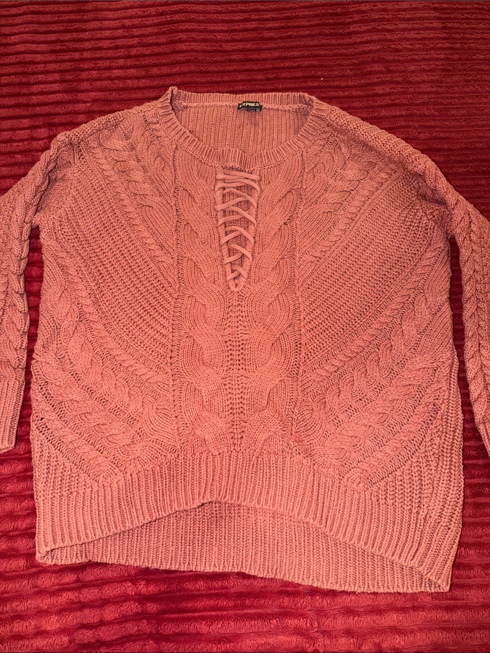 Express Lace-Up Cable Knit Women's oversized Sweater - Pink